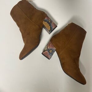 Bamboo Snakeskin Print Heel Suede Ankle Boot Block Heel Womens 8 NWT